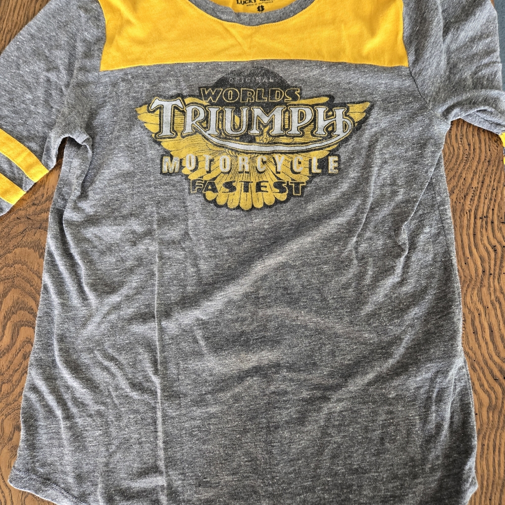 Lucky Brand Gray & Yellow Triumph Motorcycle Short Sleeve Tee